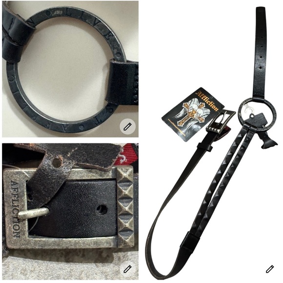 Affliction Unisex Rome Belt Black Leather Two Straps Size Small 36” Grunge Y2K - Picture 1 of 13